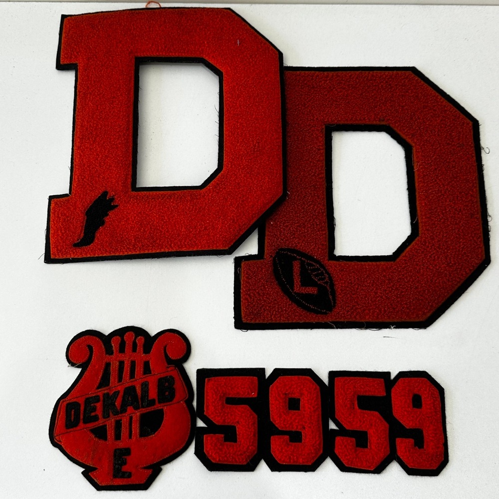 Vintage 50s DeKalb High Varsity Letterman Patches Orange Chenille Lot D 59